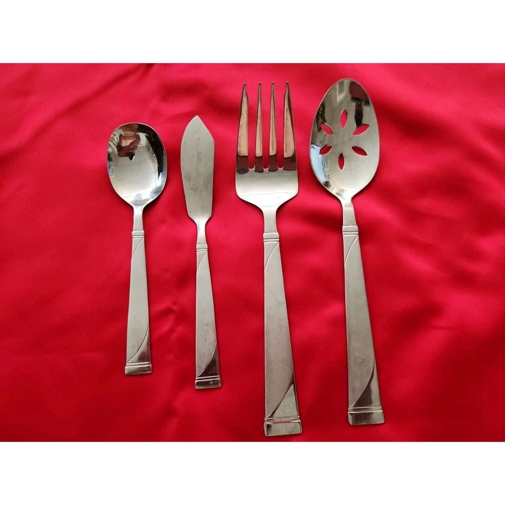 Pfaltzgraff Devon Frost Stainless 18/0 Serving 4 Piece Lot Slotted Spoon Fork